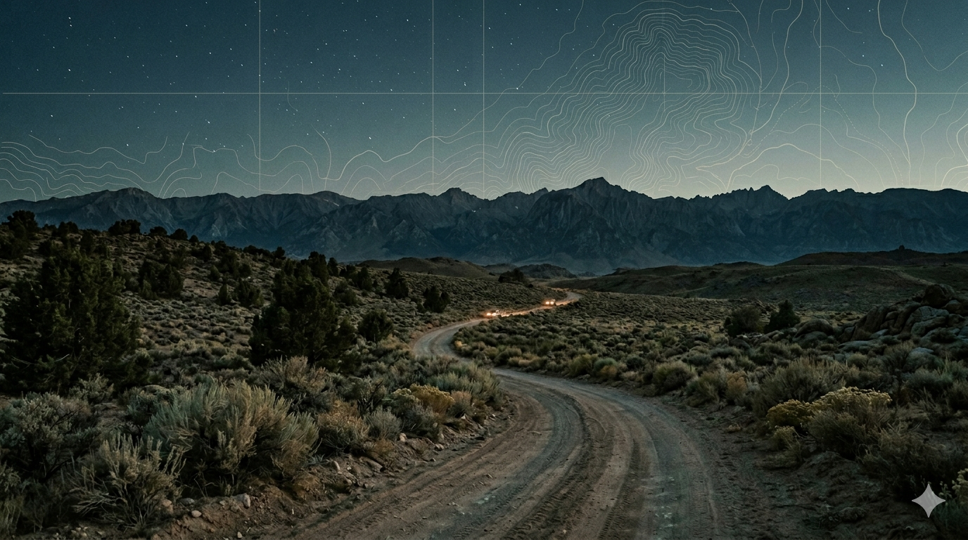 Night trail with topo lines